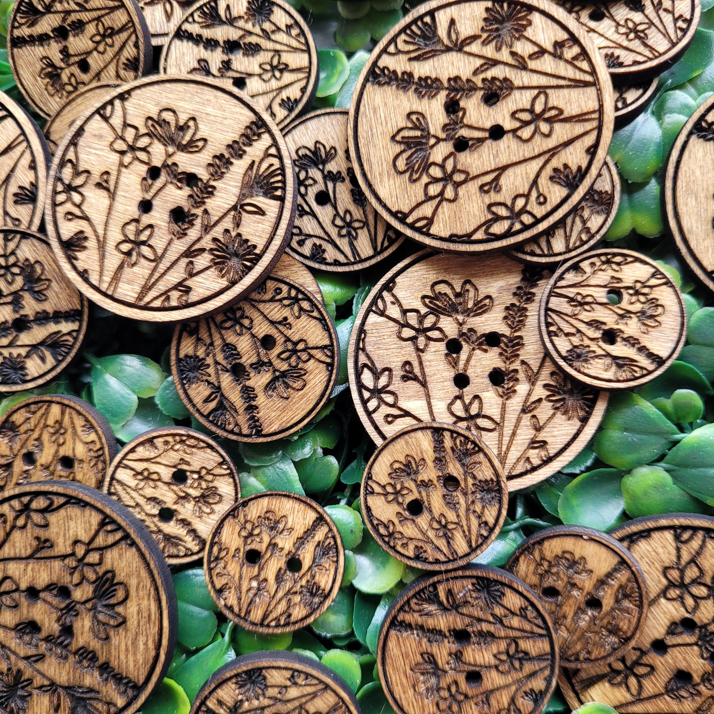 Wildflower Wooden Buttons (set of 9)